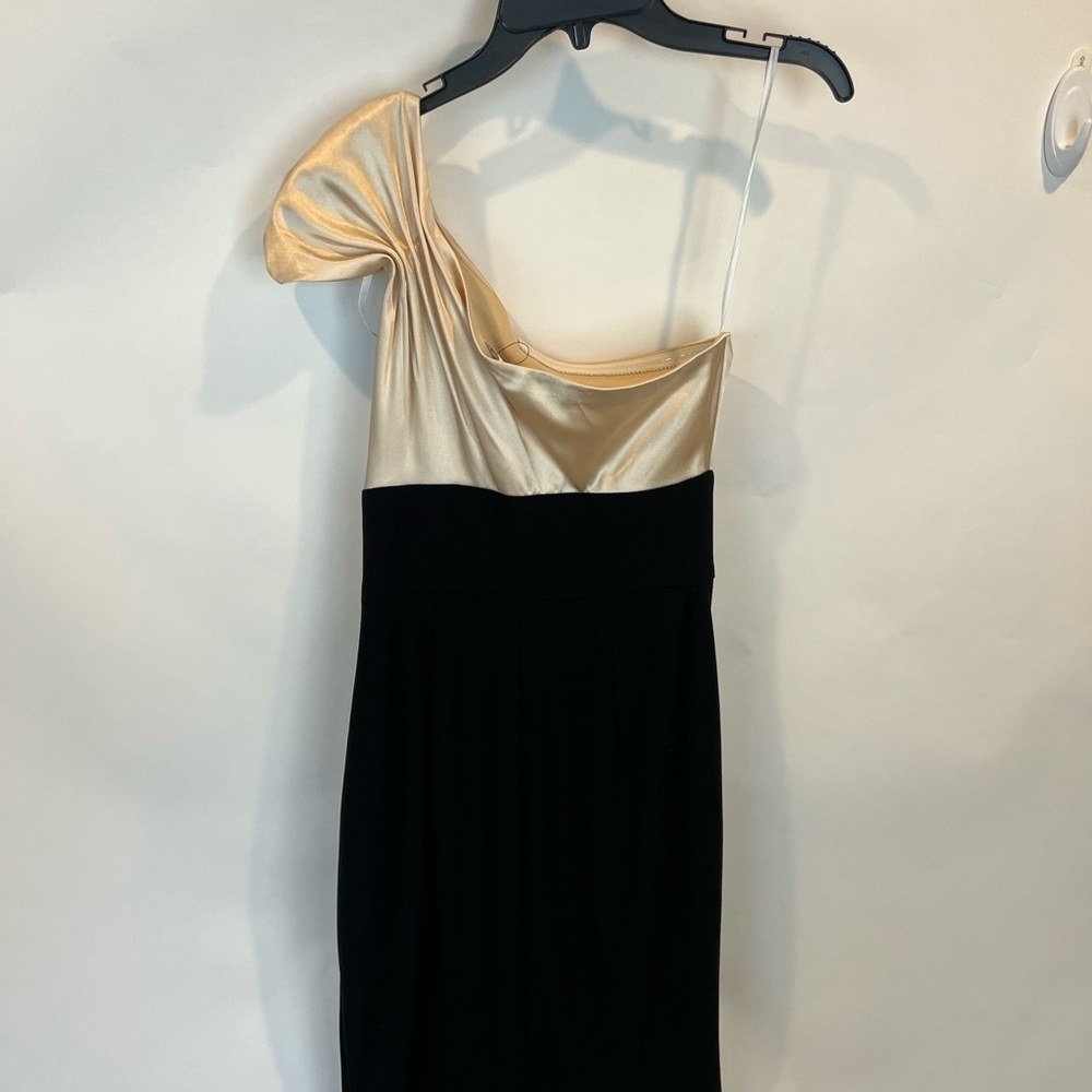 London Times Asymmetrical One Shoulder Ruffle Sheath Dress